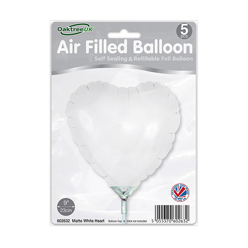 Matte White Heart Air Fill Foil Balloon 23cm / 9 in - Pack of 5 Product Gallery Image