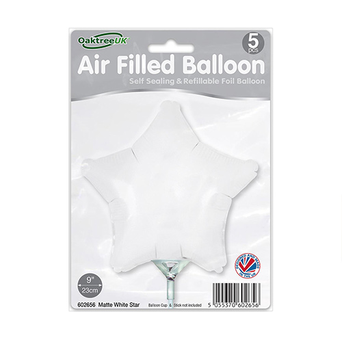 Matte White Star Air Fill Foil Balloon 23cm / 9 in - Pack of 5 Product Gallery Image