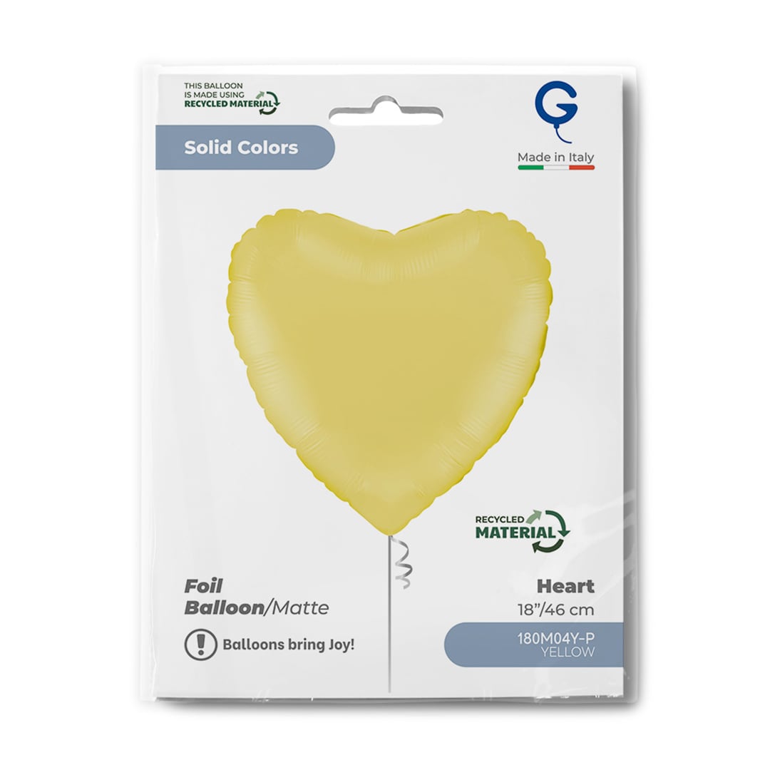 Matte Yellow Heart Shaped Foil Balloon 46cm / 18 in View 3