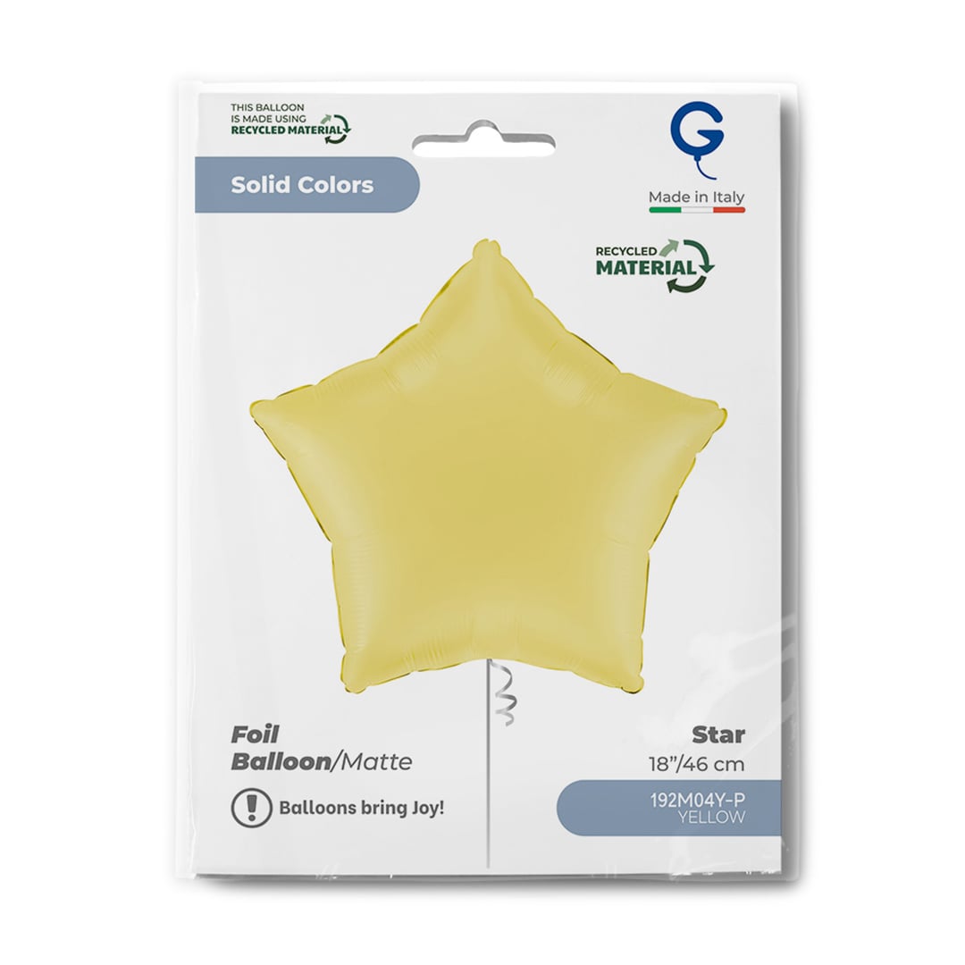 Matte Yellow Star Shaped Foil Balloon 46cm / 18 in View 3