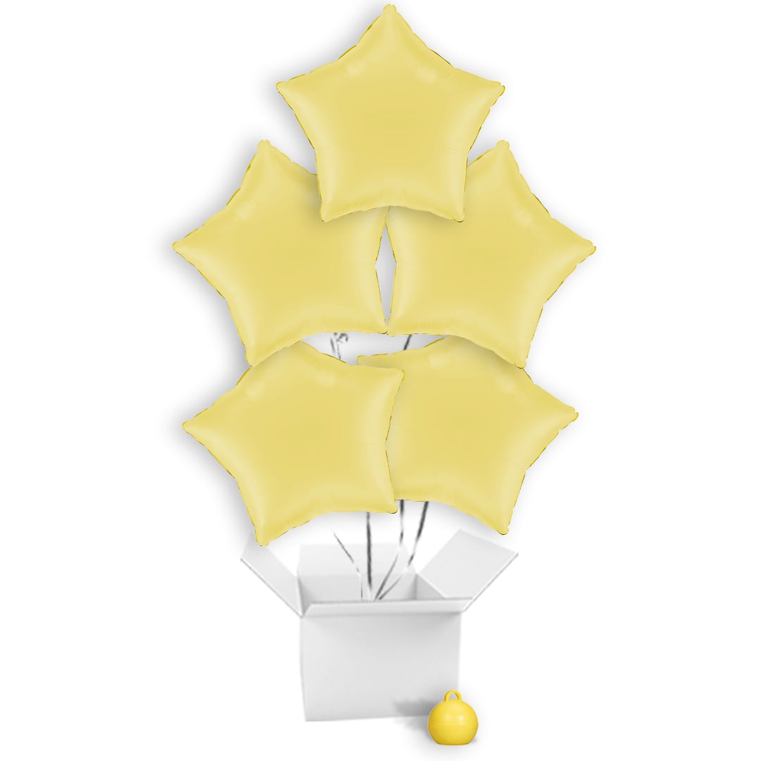 Matte Yellow Star Shaped Foil Balloon Bouquet - 5 Inflated Balloons In A Box Product Gallery Image