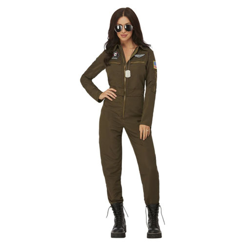Maverick Aviator Jumpsuit Top Gun Fancy Dress Costume Ladies Large - UK 16-18 Product Gallery Image