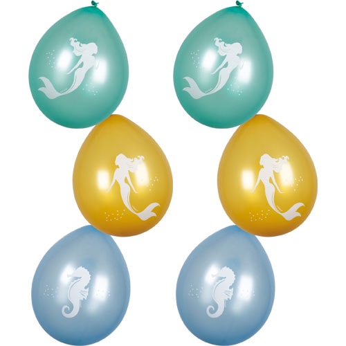 Assorted Mermaid Air Fill Latex Balloons 25cm / 10 in - Pack of 6