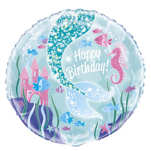 Mermaid Happy Birthday Round Foil Helium Balloon 46cm / 18 in Product Gallery Image