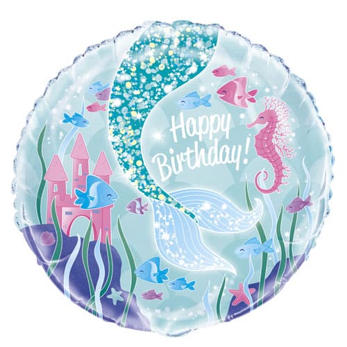 Mermaid Happy Birthday Round Foil Helium Balloon 46cm / 18 in Product Image