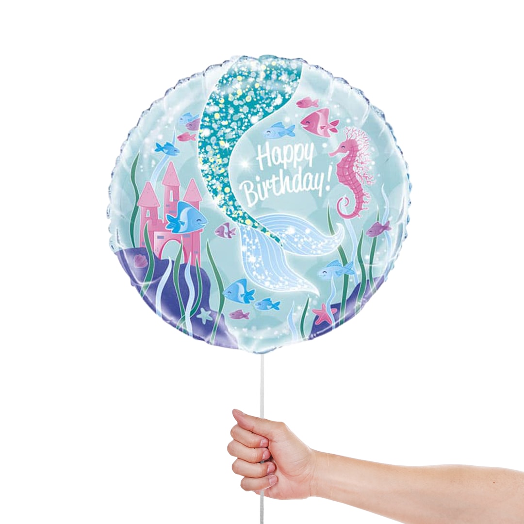 Mermaid Happy Birthday Round Foil Helium Balloon 46cm / 18 in Product Gallery Image