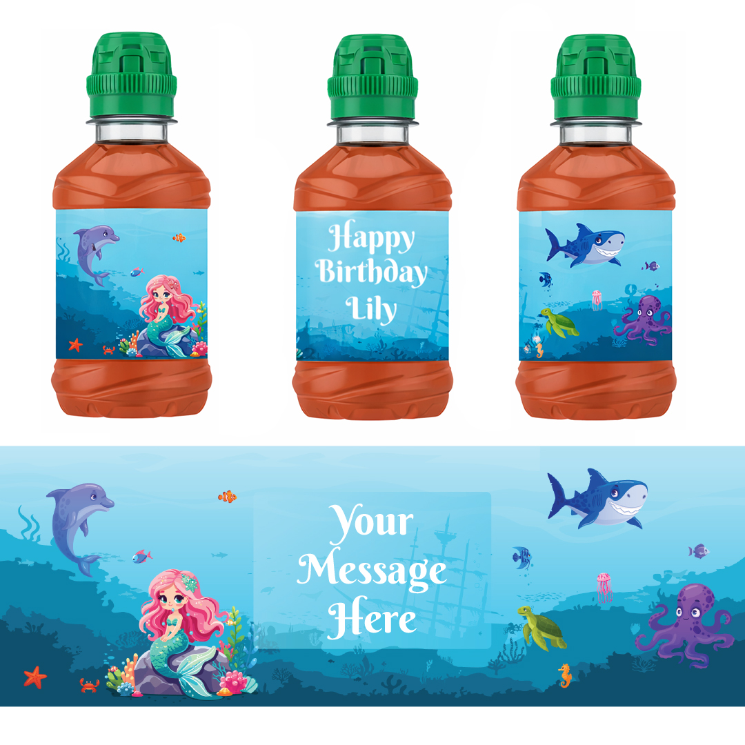 Mermaid Under The Sea Personalised Drinks Bottle Packaging Label Stickers 20cm - Sheet of 7