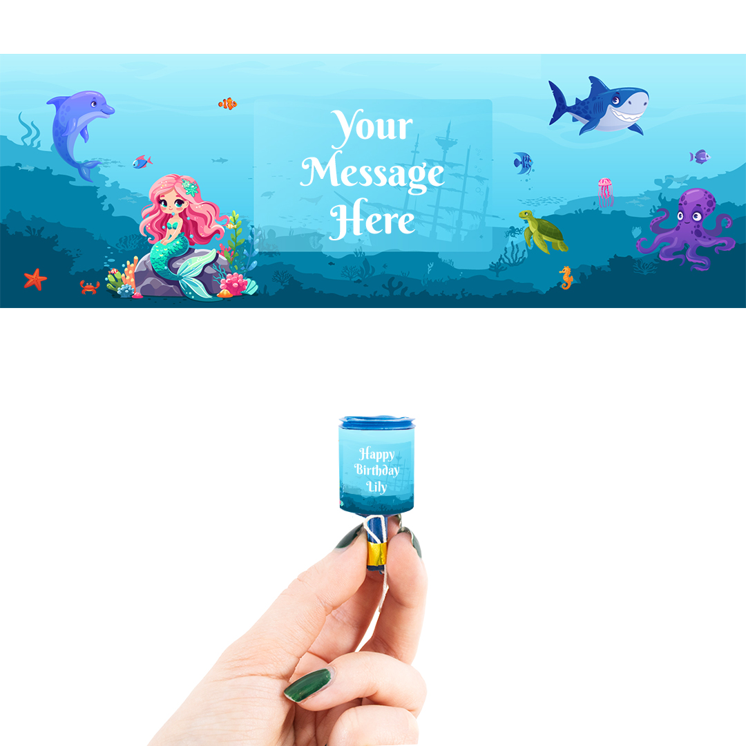 Mermaid Under The Sea Personalised Party Popper Packaging Label Stickers 9cm - Sheet of 16