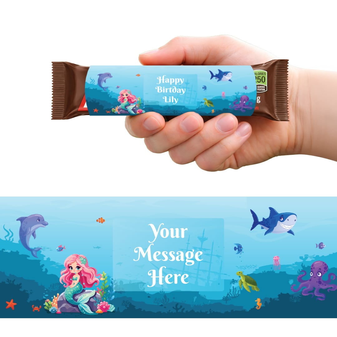 Mermaid Under The Sea Personalised Sweet Chocolate Bar Packaging Label Stickers 9.1cm - Sheet of 16
