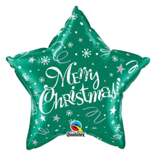 Merry Christmas! Festive Green Star Helium Foil Shaped Balloon 51cm / 20 in Product Gallery Image