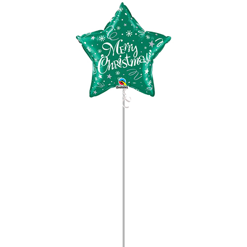 Merry Christmas! Festive Green Helium Foil Shaped Balloon - Inflated Balloon in a Box Product Gallery Image