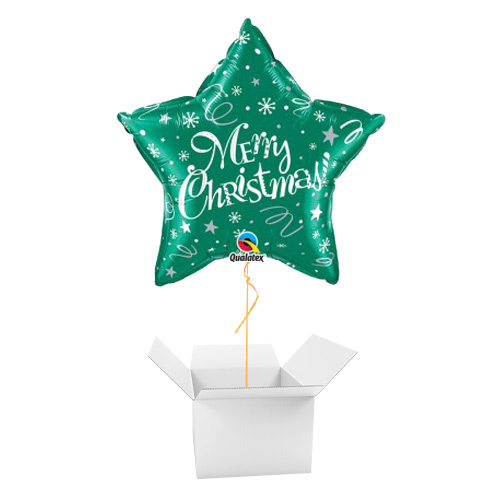 Merry Christmas! Festive Green Helium Foil Shaped Balloon - Inflated Balloon in a Box Product Gallery Image