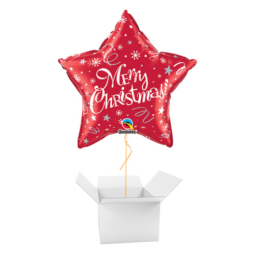 Merry Christmas! Festive Red Helium Foil Shaped Balloon - Inflated Balloon in a Box Product Gallery Image