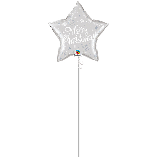Merry Christmas! Festive Silver Helium Foil Shaped Balloon - Inflated Balloon in a Box Product Gallery Image