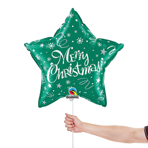 Merry Christmas! Festive Green Star Helium Foil Shaped Balloon 51cm / 20 in Product Gallery Image
