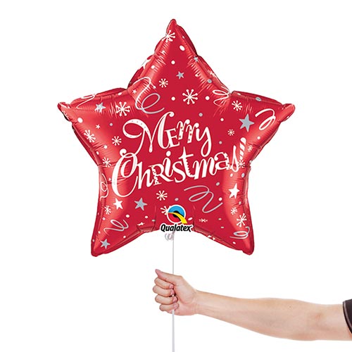 Merry Christmas! Festive Red Star Helium Foil Shaped Balloon 51cm / 20 in Product Gallery Image