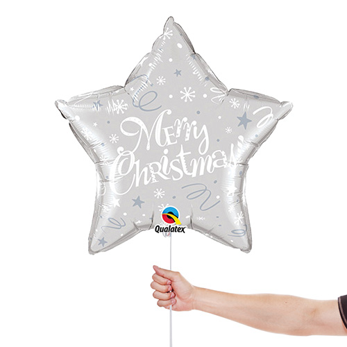 Merry Christmas! Festive Silver Star Helium Foil Shaped Balloon 51cm / 20 in Product Gallery Image