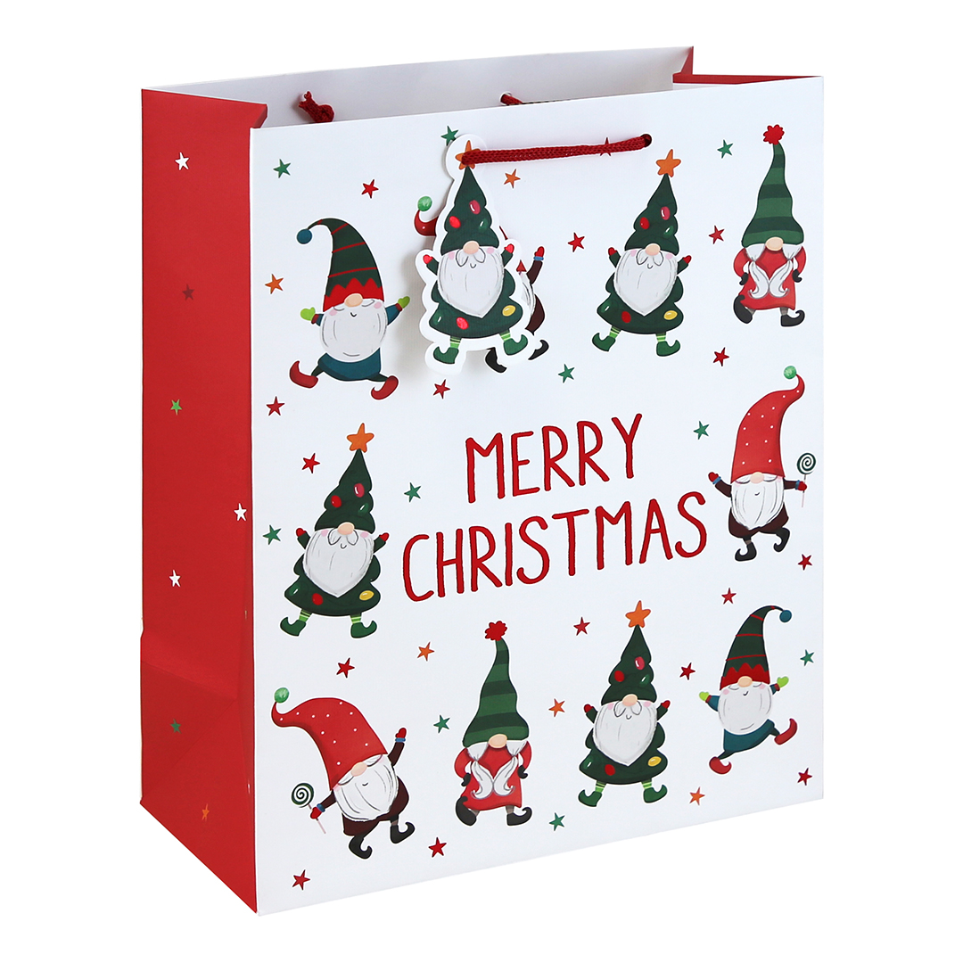 Merry Christmas Gonk Christmas Large White Kraft Gift Bag 33cm