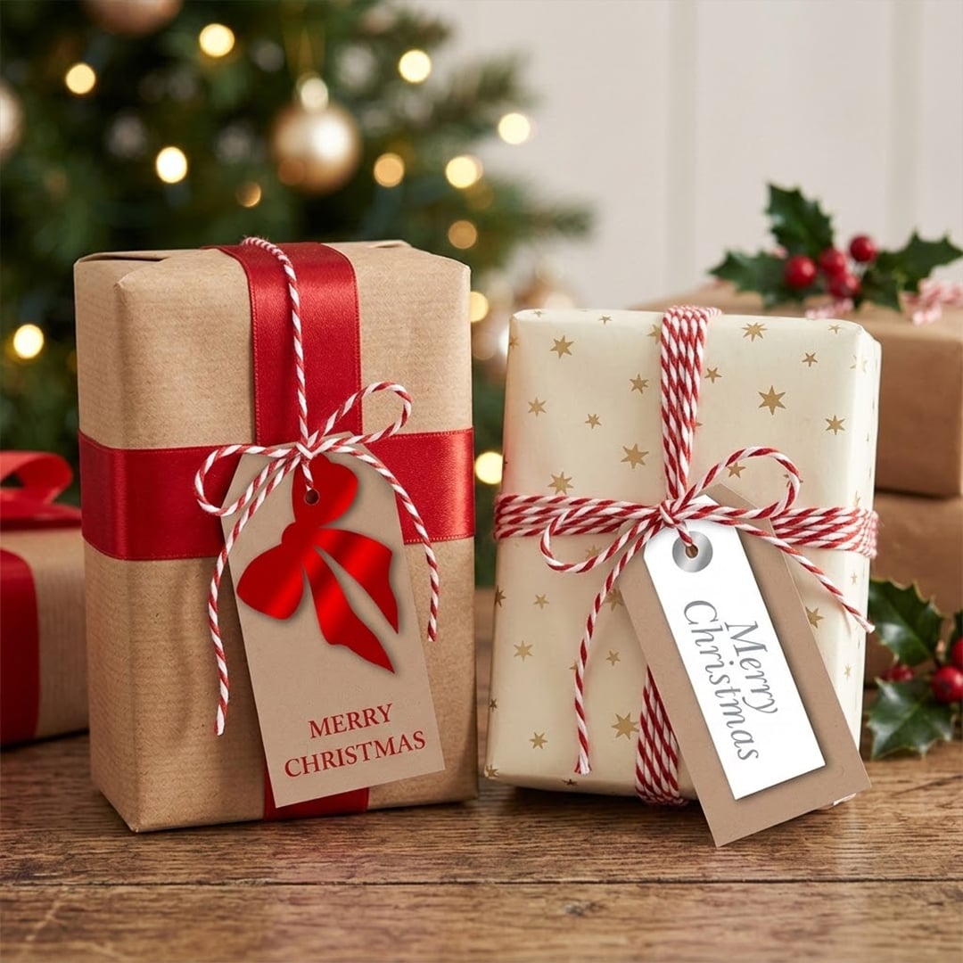 Merry Christmas Luxury Kraft Paper Gift Tags - Pack of 8