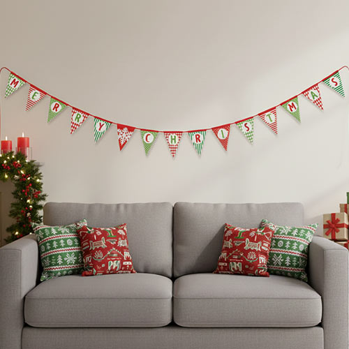Merry Christmas Paper Flag Pennant Bunting Banner Hanging Decoration 4.26m