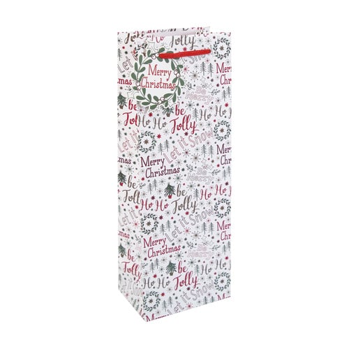 Merry Christmas Phrases White Bottle Gift Bag 35cm Product Image