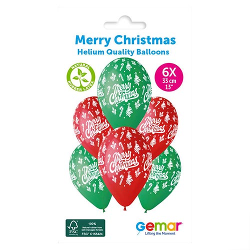 Merry Christmas Red & Green Latex Balloons 33cm / 13 in - Pack of 6 Product Gallery Image