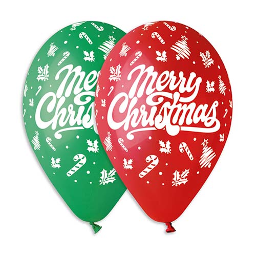 Merry Christmas Red & Green Latex Balloons 33cm / 13 in - Pack of 6
