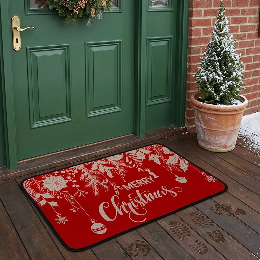 Merry Christmas Red Festive Non Slip Door Mat 60cm