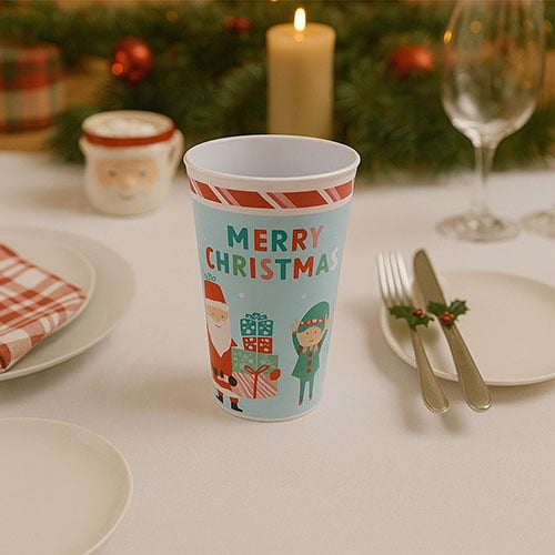 Merry Christmas Red Reusable Plastic Tumbler Cup 450ml