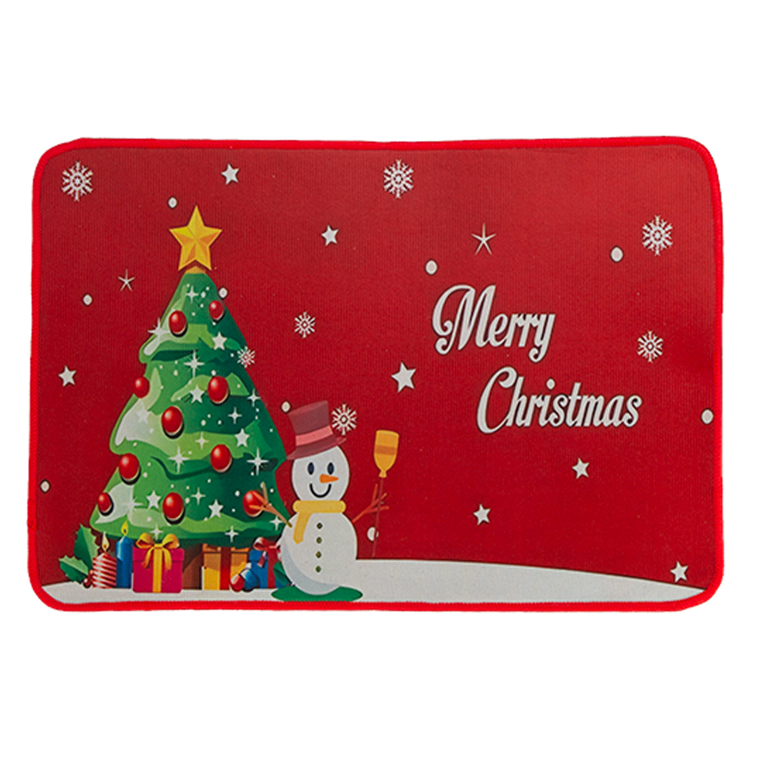 Merry Christmas Snowman & Tree Festive Non Slip Door Mat 60cm