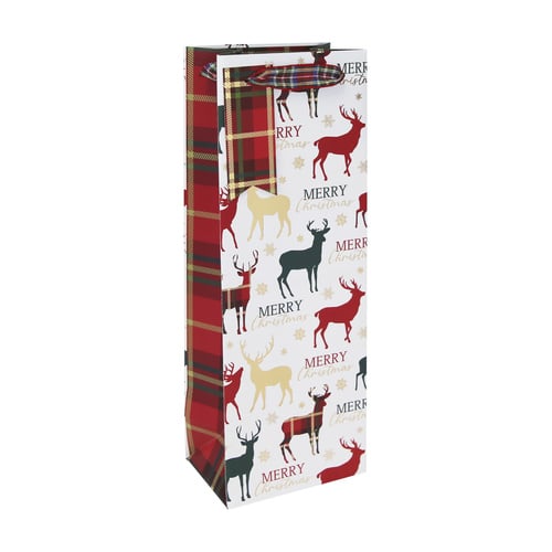 Merry Christmas Stag White Bottle Gift Bag 35cm Product Image