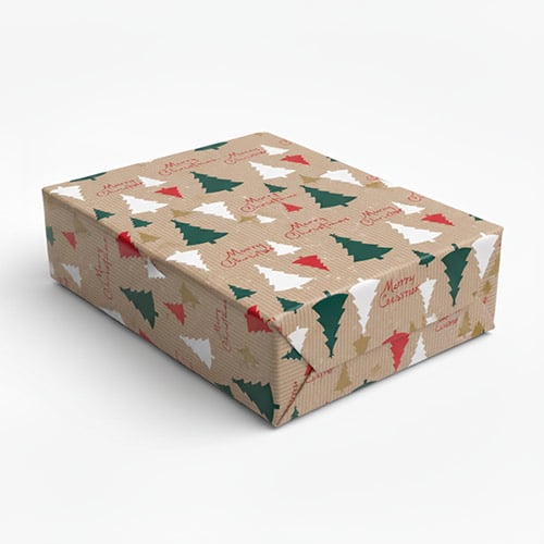 Merry Christmas Trees Recyclable Kraft Gift Wrapping Paper Roll 4m