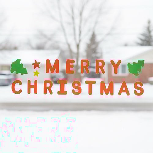 Merry Christmas with Trees Large Red Gel Window Stickers