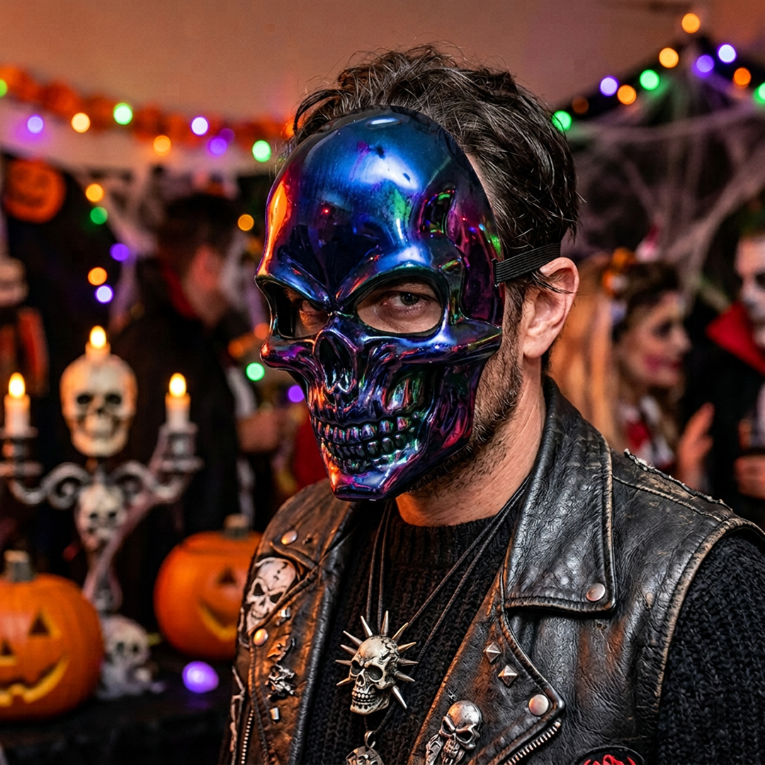 Metallic Blue Skull Halloween Fancy Dress Mask View 2
