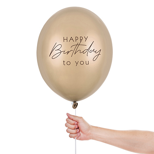 Metallic Cold Gold Happy Birthday Latex Balloons 30cm / 12 in - Pack of 6 Product Gallery Image