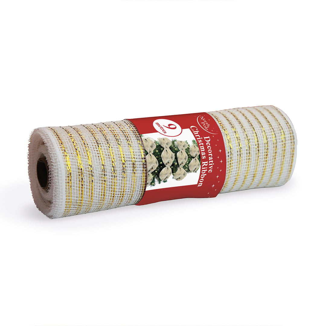 Metallic Cream & Gold Decorative Christmas Ribbon 9m Product Gallery Image