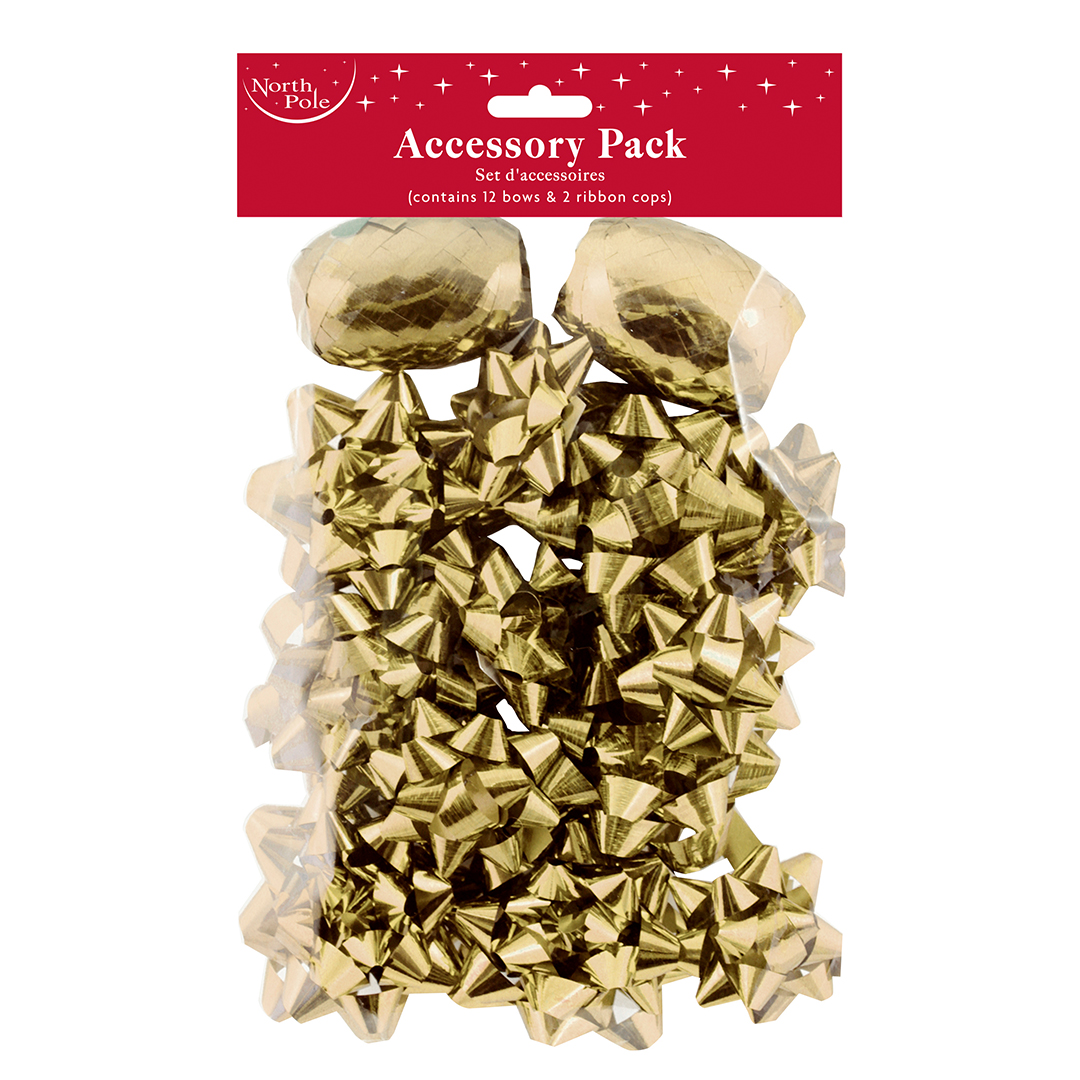 Metallic Gold Christmas Gift Ribbon Bows & Cops - Pack of 12 Product Gallery Image