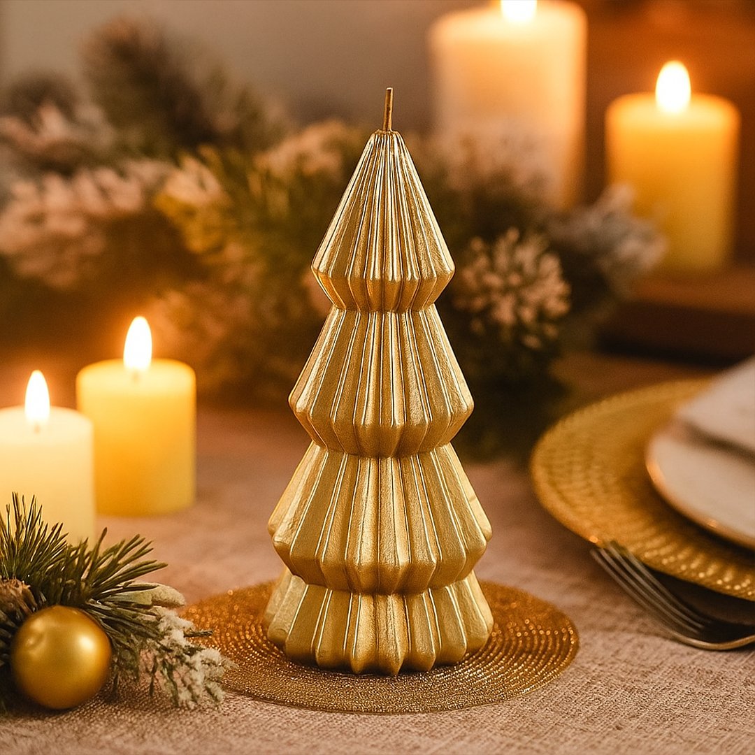 Metallic Gold Christmas Tree Candle 17cm