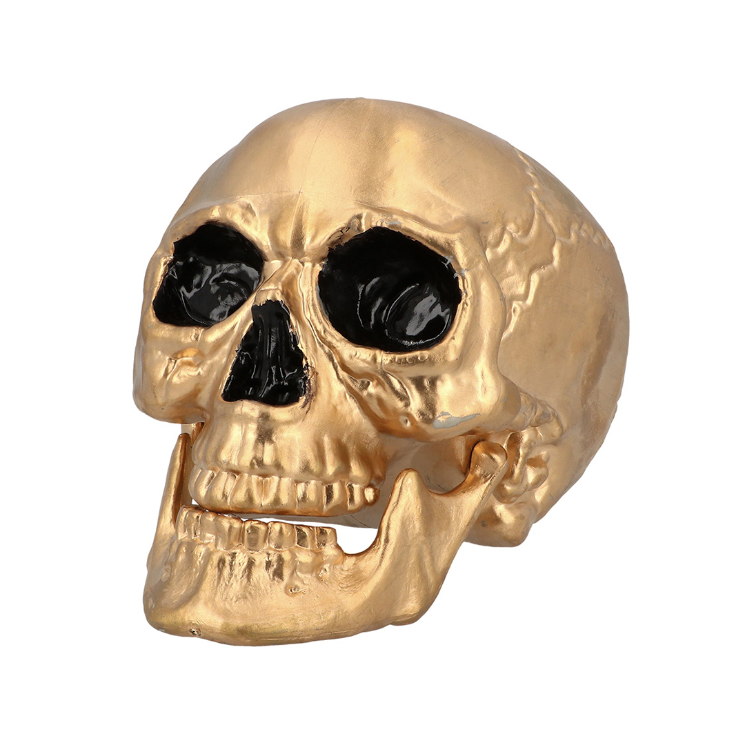 Metallic Gold Movable Jaw Maxilla Skull Halloween Prop Decoration 24cm
