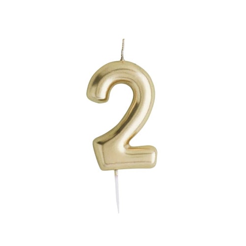 Metallic Gold Number 2 Shaped Candle Product Gallery Image