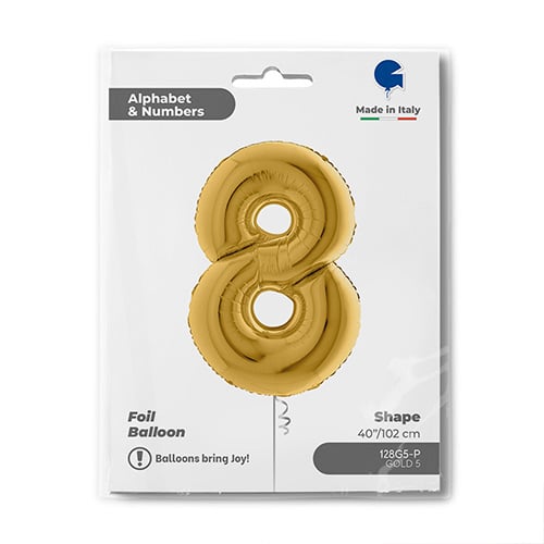 Metallic Gold Number 8 Giant Foil Helium Balloon 102cm / 40 in Product Gallery Image