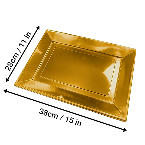 Metallic Gold Plastic Rectangle Party Serving Plates 38cm - Pack of 2 Product Gallery Image