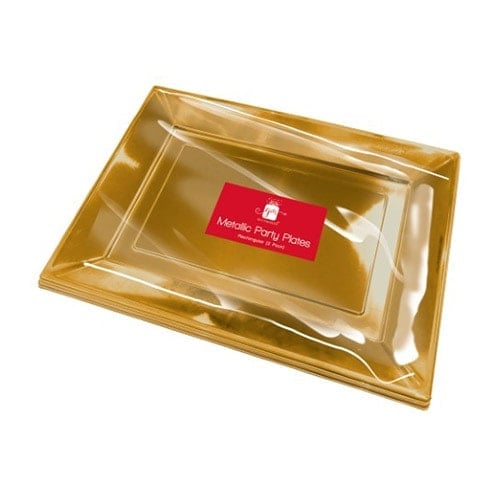 Metallic Gold Plastic Rectangle Party Serving Plates 38cm - Pack of 2 Product Gallery Image