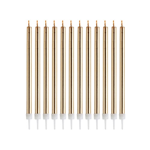 Metallic Gold Skinny Birthday Candles with Holders - Pack of 12 Product Gallery Image