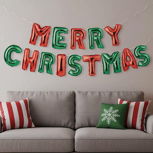Metallic Red & Green Merry Christmas Spellout Air Fill Foil Balloon Banner Kit