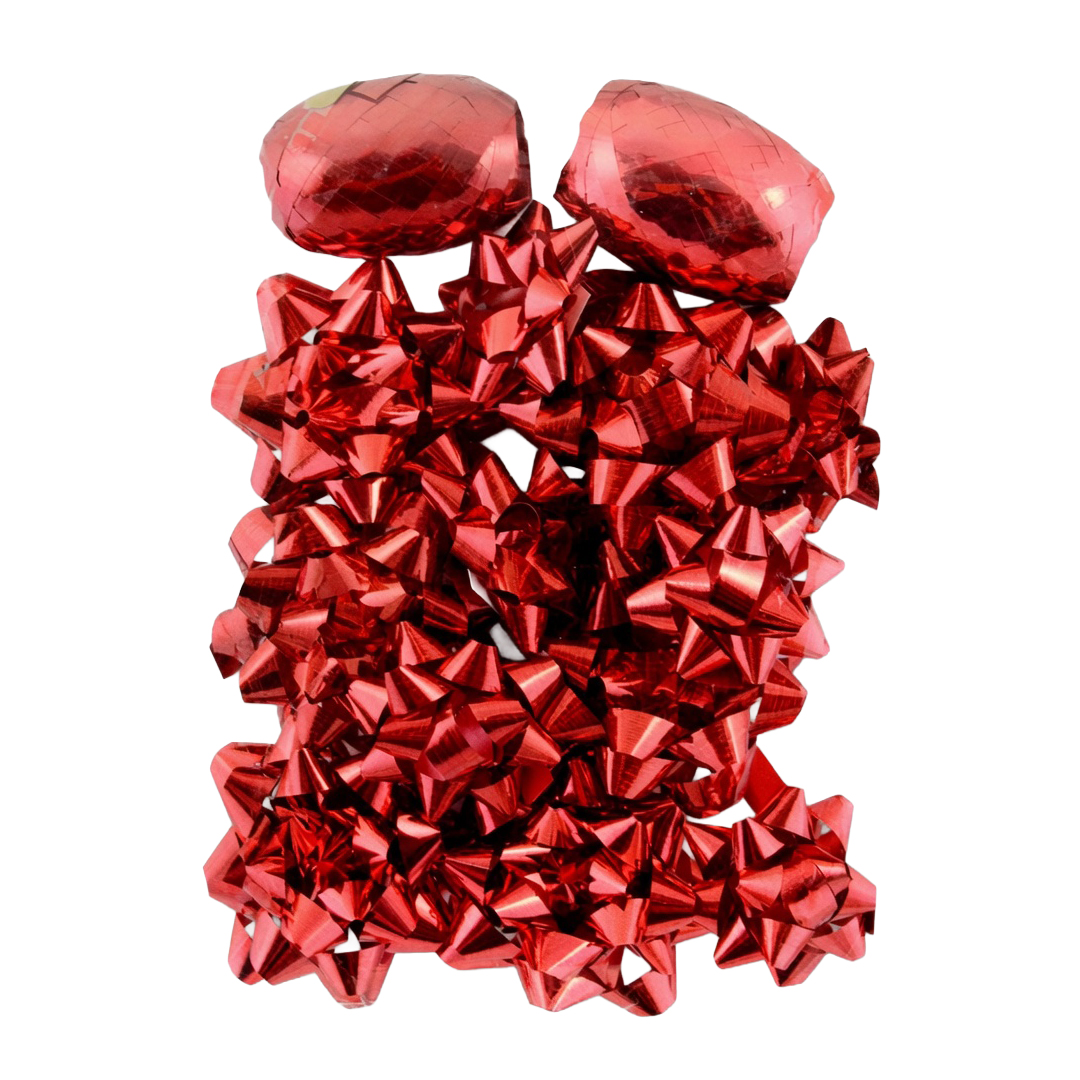 Metallic Red Christmas Gift Ribbon Bows & Cops - Pack of 12