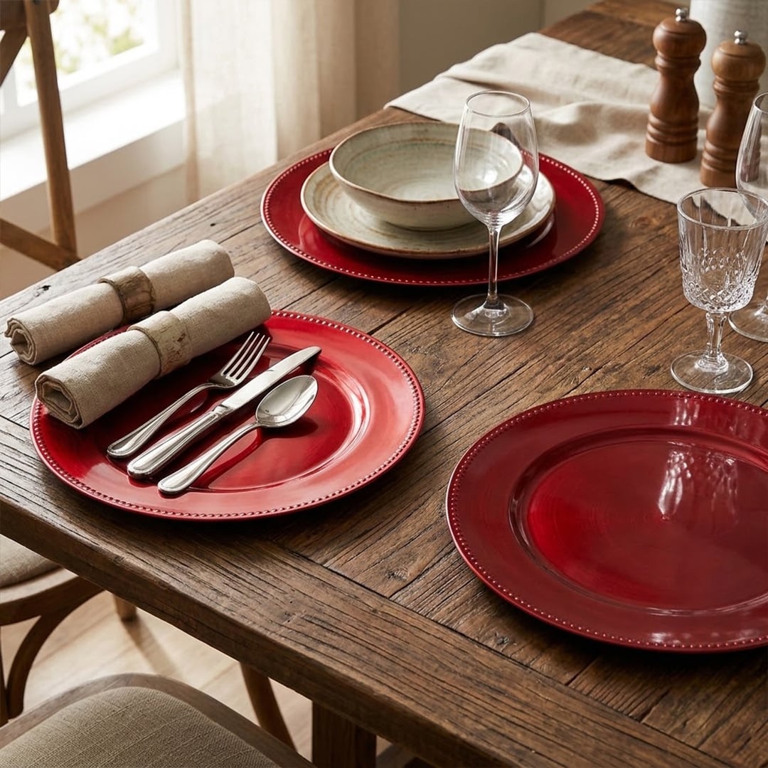 Ruby Red Christmas Round Charger Plate 33cm View 2