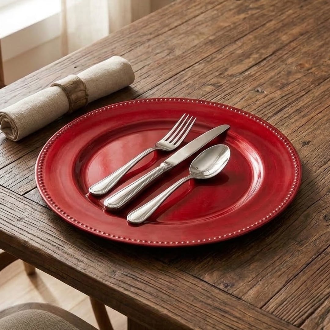 Ruby Red Christmas Round Charger Plate 33cm