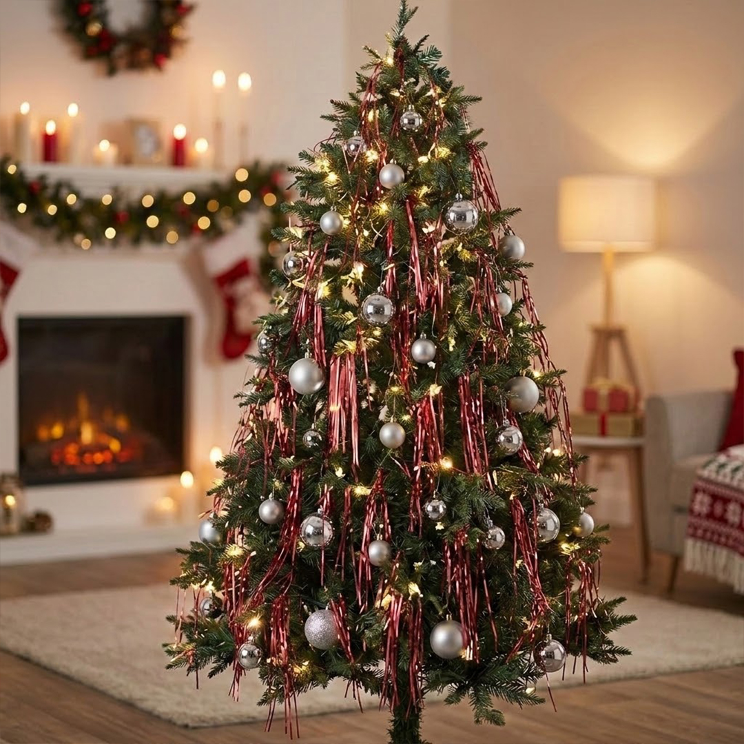 Metallic Red Lametta Tinsel Strands Christmas Tree Decorations 47cm