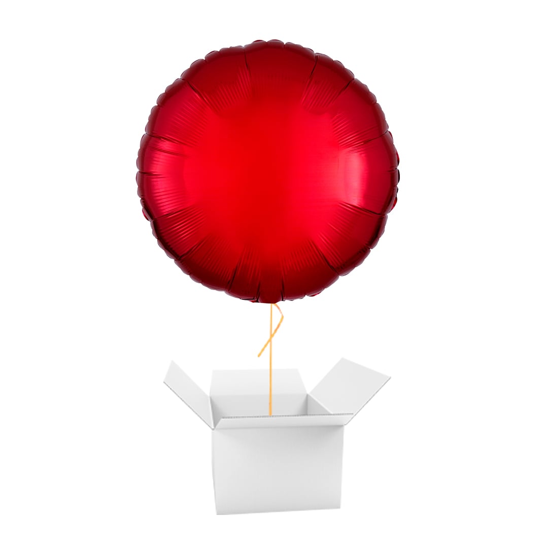 Metallic Red Round Foil Balloon - Inflated Balloon In A Box